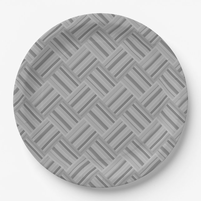 Plato De Papel Tejido diagonal de rayas grises (Anverso)