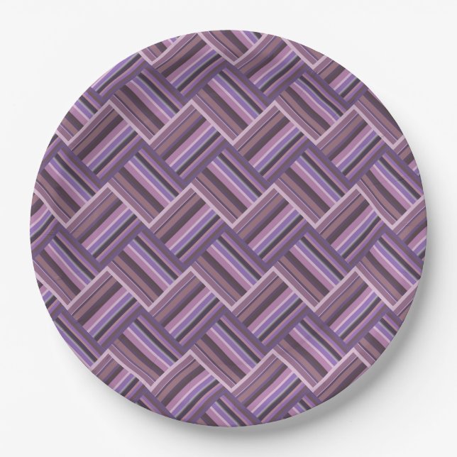 Plato De Papel Tejido diagonal de rayas malvas (Anverso)