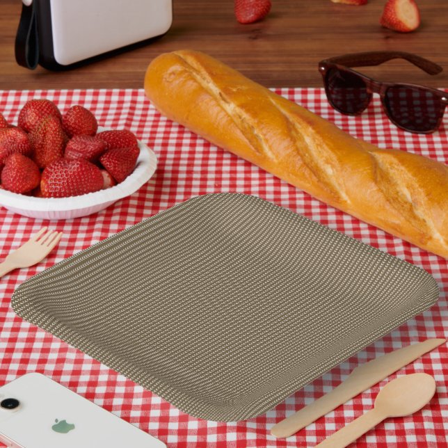 Plato De Papel Tejido marrón con un patrón vertical repetitivo (Picnic)