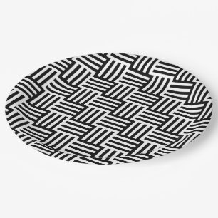 Plato De Papel Tejidos De Cesta Negra Y Blanca