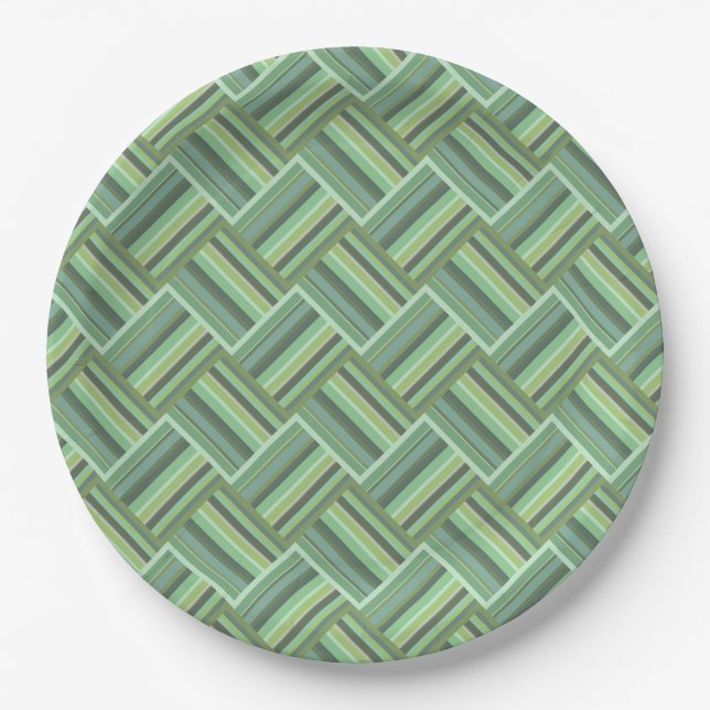 Plato De Papel Tejidos de rayas verdes de oliva (Anverso)