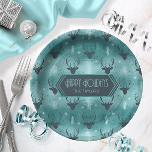 Plato De Papel Tejidos de venado Flechas Navidades Patrón ID861 V