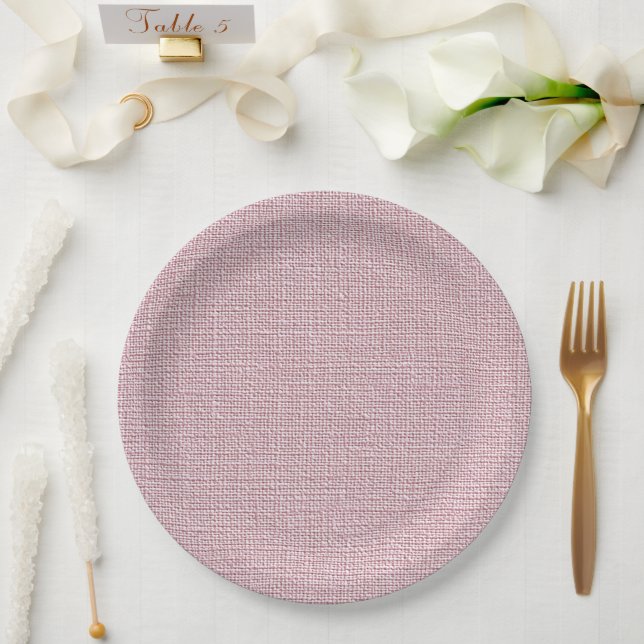 Plato De Papel Tela de lino falso rosa elegante  (Boda)