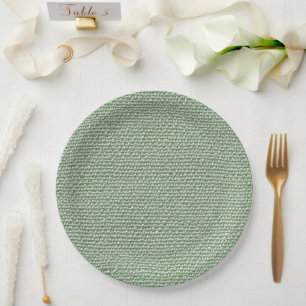 Plato De Papel Tela de lino falso verde salvia elegante 
