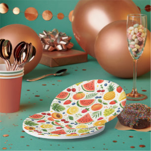 Plato De Papel Tela de patrón de frutas de verano Sandía tropic