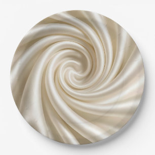 Plato De Papel Tela de raso marfil girada abstracta