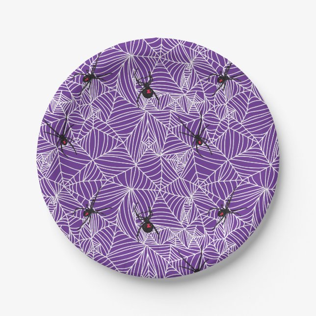 Plato De Papel Tela de Viuda Negra Morada (Anverso)
