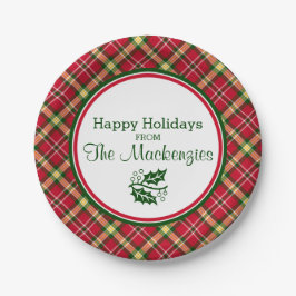 Plato De Papel Tela escocesa colorida del navidad personalizada