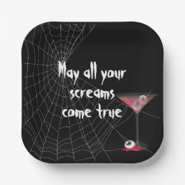 Plato De Papel Telaraña de Halloween con Martini de Ojo