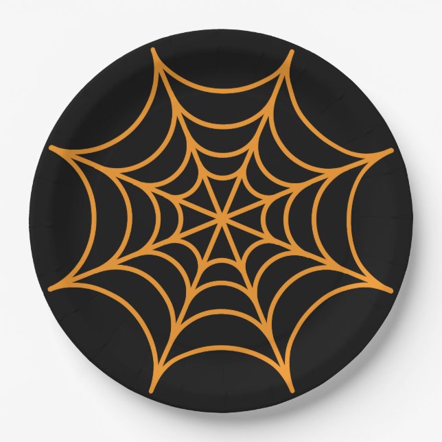 Plato De Papel telaraña naranja con fondo negro (Anverso)