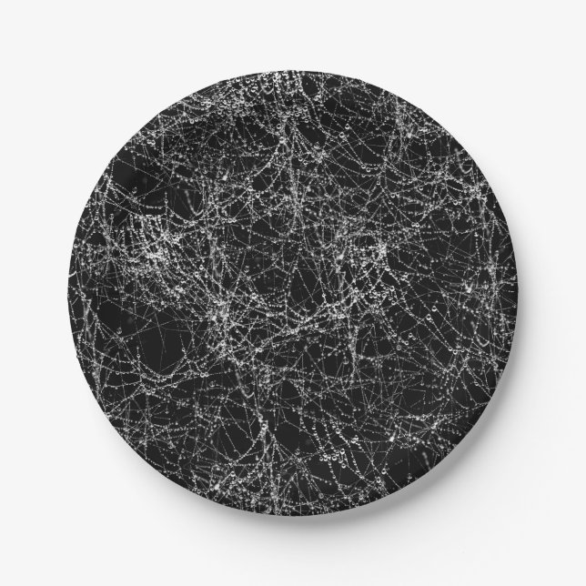 Plato De Papel Telarañas Negras y Plateadas Chic Halloween (Anverso)