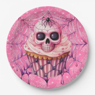 Plato De Papel Telarañas rosadas de Halloween