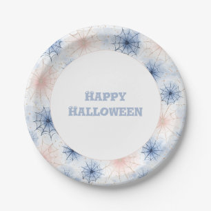 Plato De Papel Telas de araña de Halloween azules rosadas