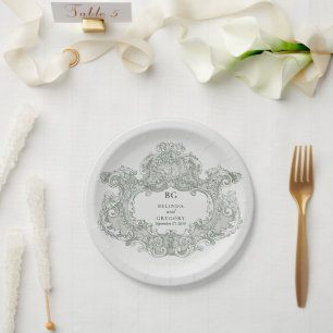 Plato De Papel Tema Boda del Fiesta del Jardín Verde Botánico Vin