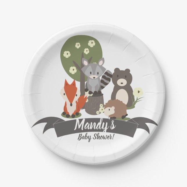 Plato De Papel Tema Bosque Animales del Bosque (Anverso)
