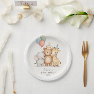 Plato De Papel Tema de animalitos felíz cumpleaños