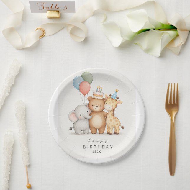 Plato De Papel Tema de animalitos felíz cumpleaños (Boda)