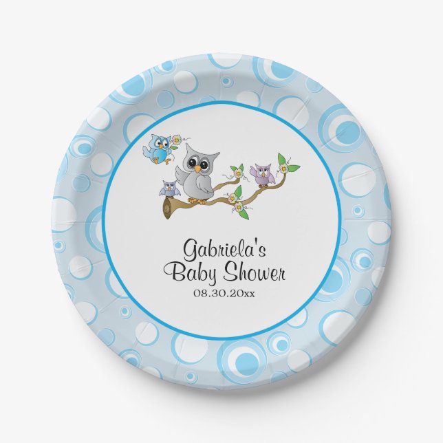 Plato De Papel Tema de Baby Shower Bebé Azul (Anverso)