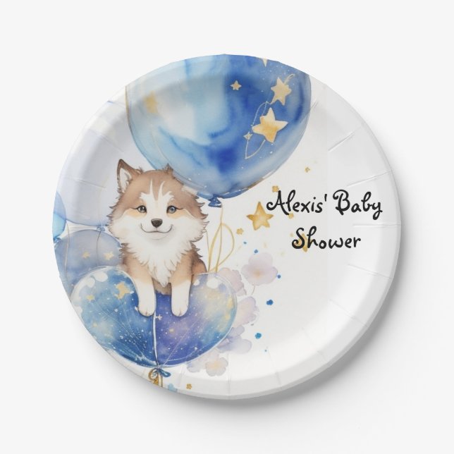 Plato De Papel Tema de Baby Shower Cute Wolf (Anverso)