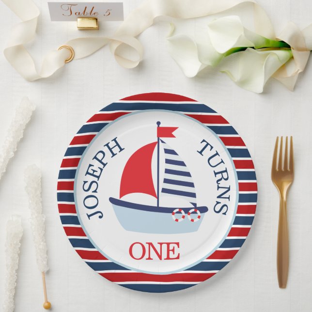 Plato De Papel Tema de barco de vela náutico lindo (Boda)