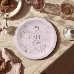 Plato De Papel Tema de Café Arco Rosa Cafe Bebe Niña Baby Shower