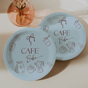 Plato De Papel Tema de Café Taza Azul Cafe Bebe Niño Fiesta de Be