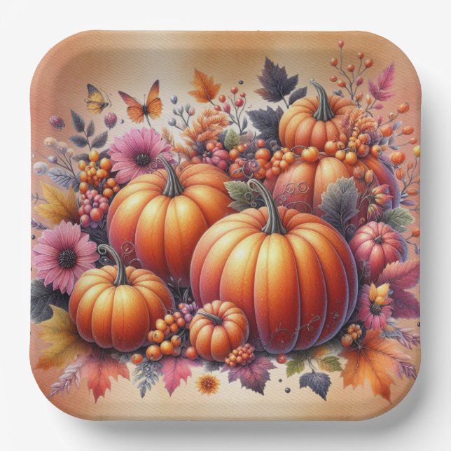 Plato De Papel Tema de Caída o Acción de Gracias Desechable (Anverso)