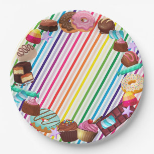 Plato De Papel Tema de canto, chocolate, comida, donuts, parte ar