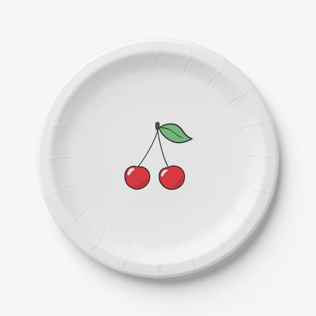 Plato De Papel Tema de cereza, diseño de cereza (Anverso)