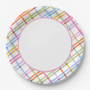 Plato De Papel Tema de Cumple de Bebé a Cuadros Coloridos Moderno