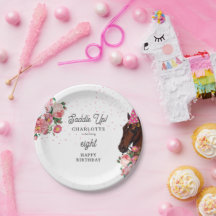 Tema de Cumpleaños de Caballo Floral Rosa Niña Vaq