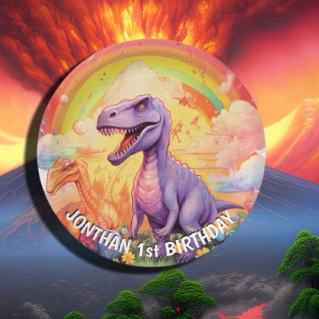 Plato De Papel Tema de cumpleaños de los dinosaurios arcoiris (Subido por el creador)