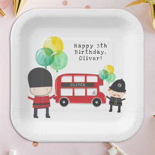 Plato De Papel Tema de Cumpleaños Infantil Autobús Rojo de Londre