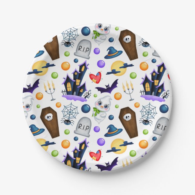 Plato De Papel Tema de Cute Halloween (Anverso)