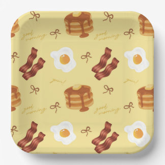 Plato De Papel Tema de desayuno Brunch Tocino Huevos Panqueques P