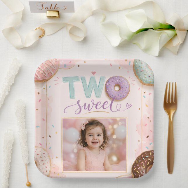 Plato De Papel Tema de Donut con Purpurina Rosa (Boda)