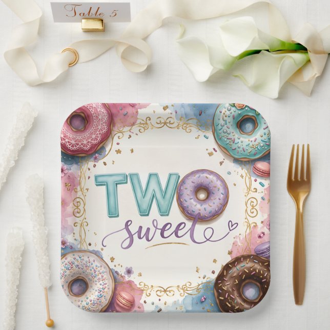 Plato De Papel Tema de Donut Rosa Adorable (Boda)