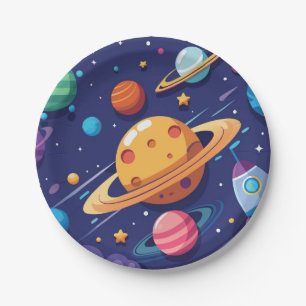 Plato De Papel Tema de espacio y planeta