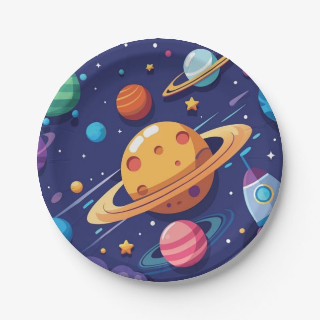 Plato De Papel Tema de espacio y planeta (Anverso)