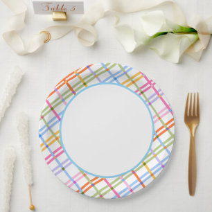 Plato De Papel Tema de fiesta de bebé a cuadros coloridos moderno