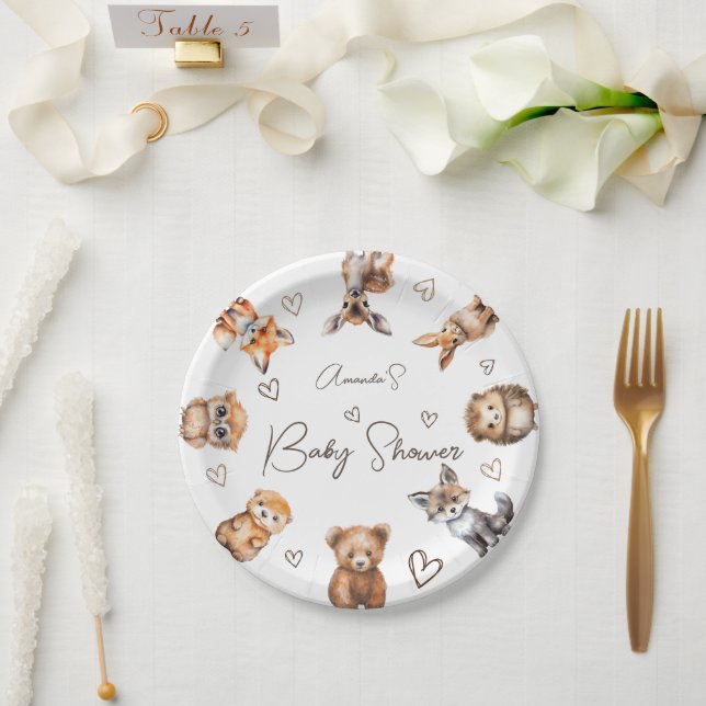 Plato De Papel Tema de fiesta de bebé con animales del bosque (Boda)