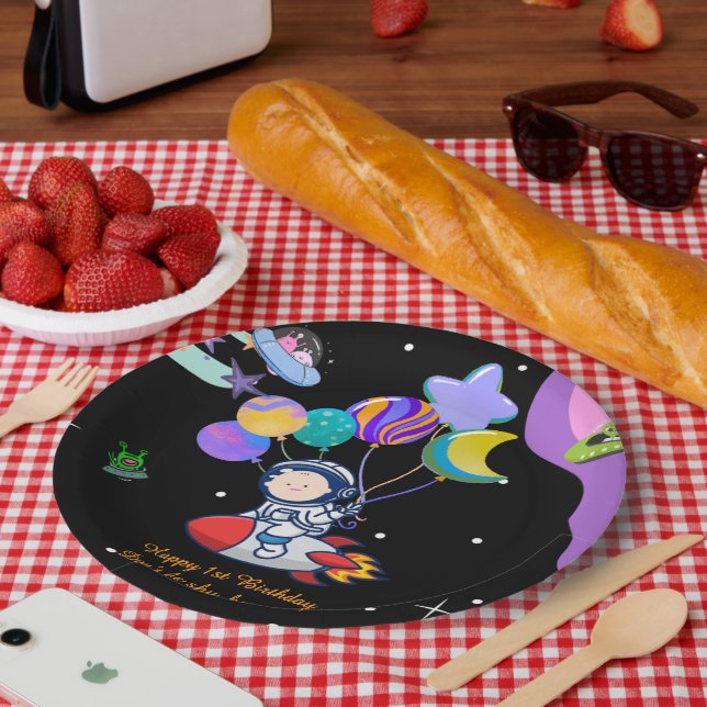 Plato De Papel Tema de fiesta de cumpleaños espacial | Decoración (Picnic)