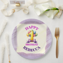Plato De Papel Tema de globos para cumpleaños número 1