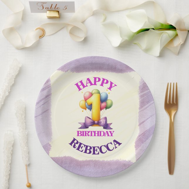 Plato De Papel Tema de globos para cumpleaños número 1 (Boda)