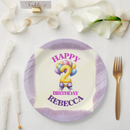 Plato De Papel Tema de globos para cumpleaños número 2