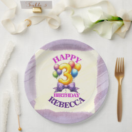 Plato De Papel Tema de globos para tercer cumpleaños