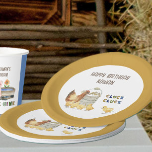 Plato De Papel Tema de granja Cluck Cluck Cumpleaños infantil de