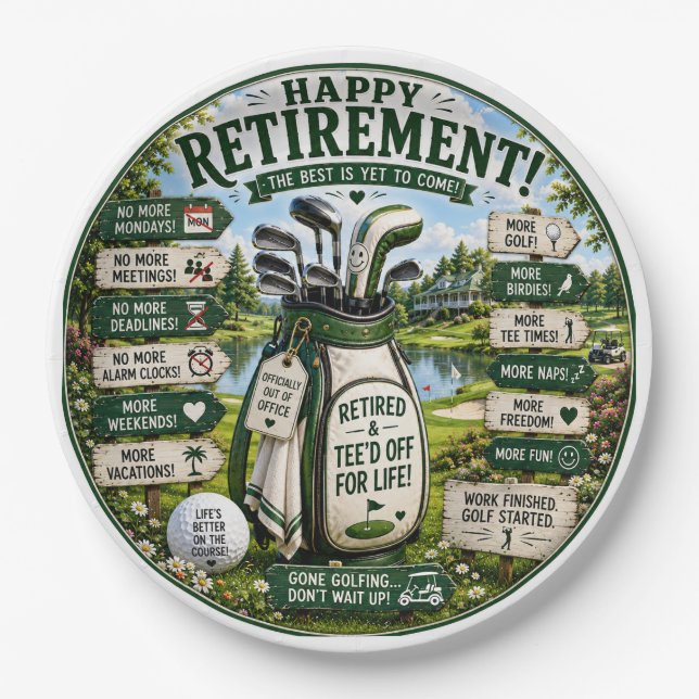 Plato De Papel Tema de jubilación de golf  (Anverso)