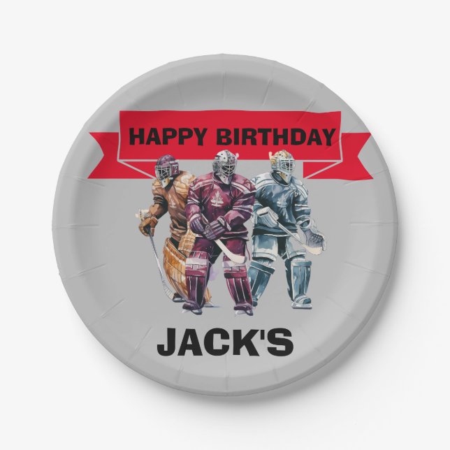 Plato De Papel Tema de la fiesta de cumpleaños del jugador de hoc (Anverso)