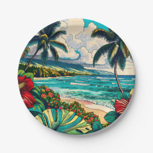 Plato De Papel Tema de la isla de bonito